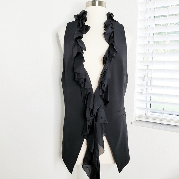 •ELIZABETH & JAMES• Dandy Silk Trim Black Vest L. - Picture 3 of 8